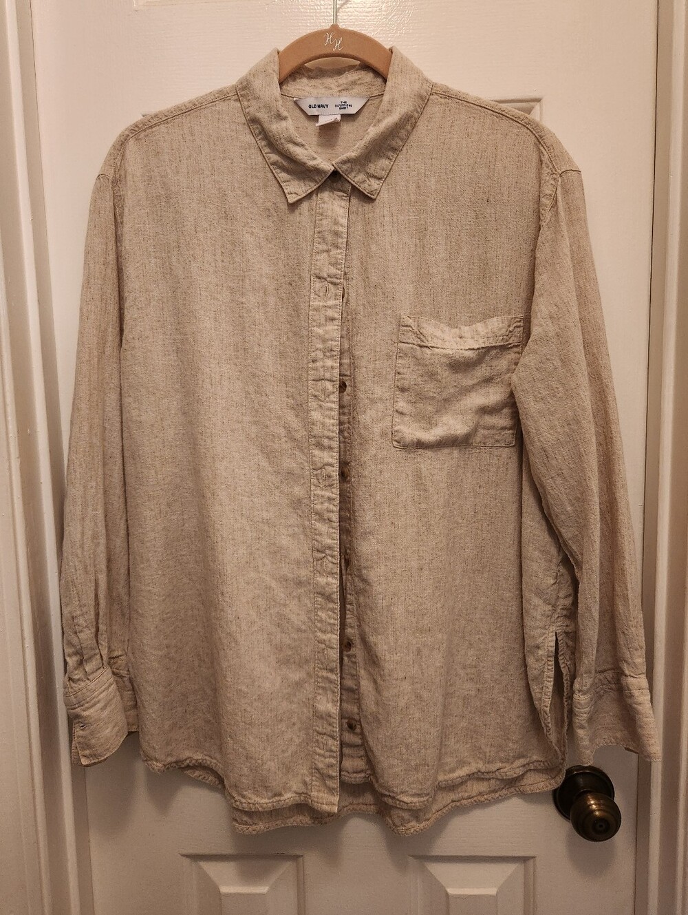 Oatmeal Color Old Navy Boyfriend Shirt 55% Linen - Size L